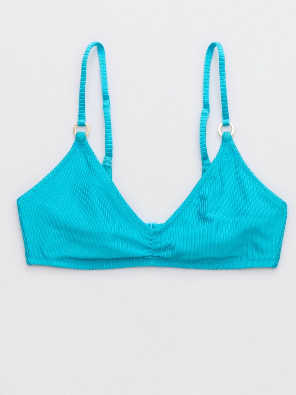 Aerie Beach Babe Shine Rib Voop Bikini Top - Turquoise Blue